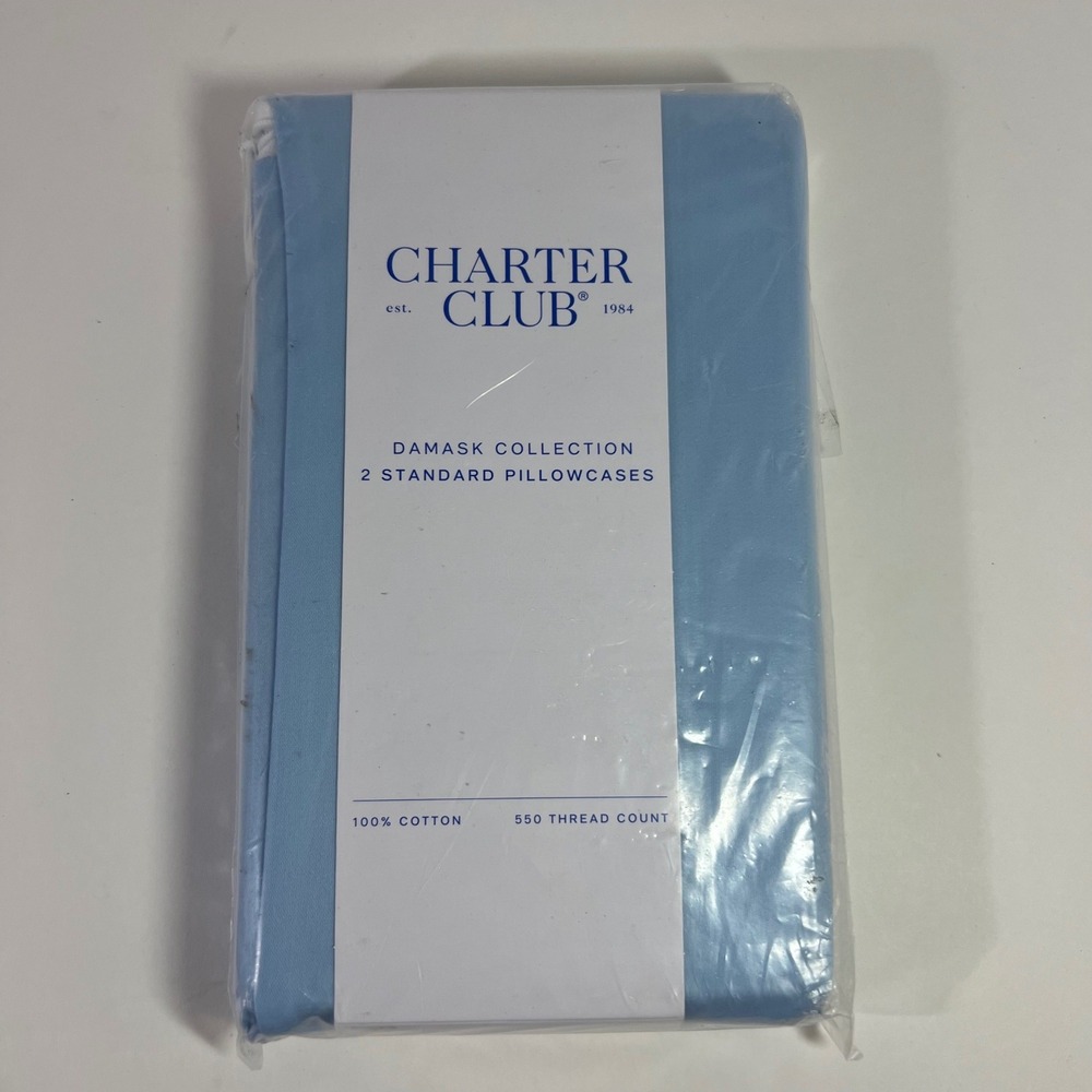 Charter Club Damask Collection 2 Std Pillowcases 550 TC Cotton Blue‎ NIP